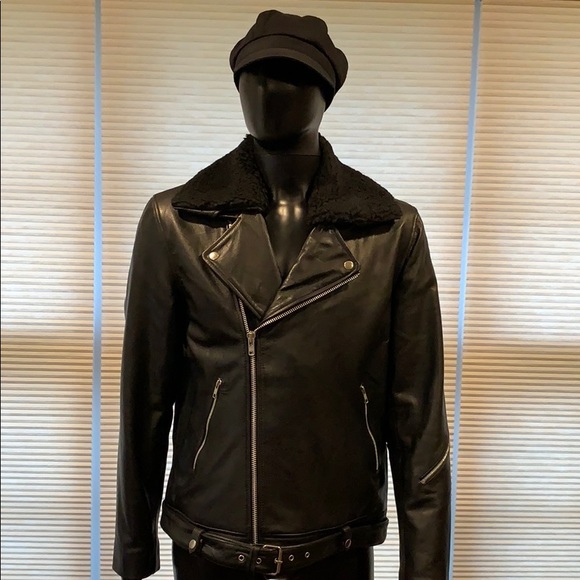 Men’s 100% leather borg biker jacket NWT - Picture 4 of 16